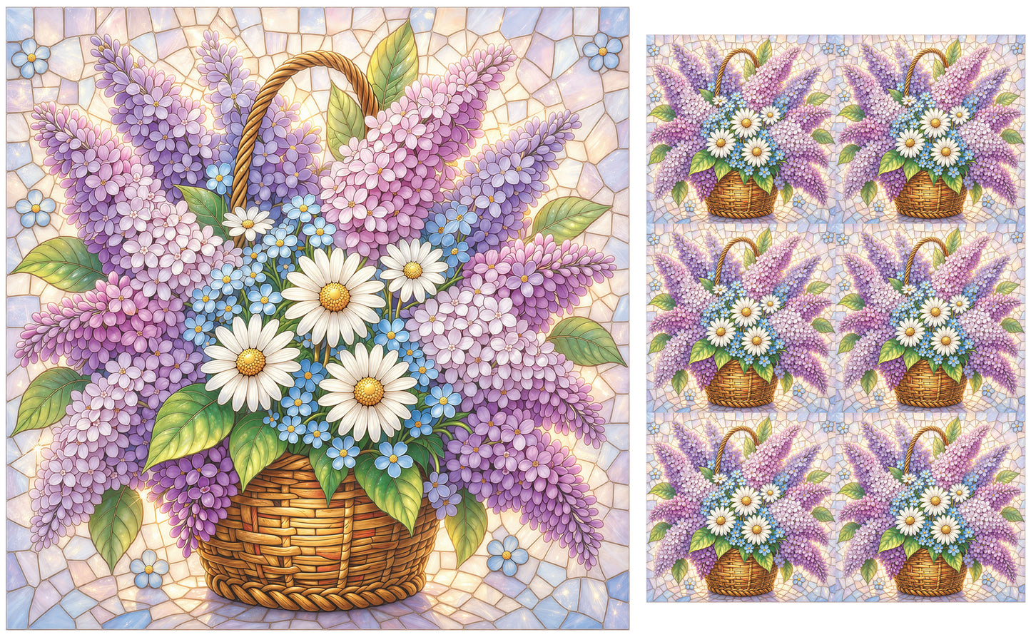 DecoCraft - Studio 1375 - Elevated Scenic Tiles Series - Pastel Spring Basket in Bloom