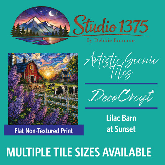 DecoCraft - Studio 1375 - Scenic Tiles Series - Lilac Barn at Sunset