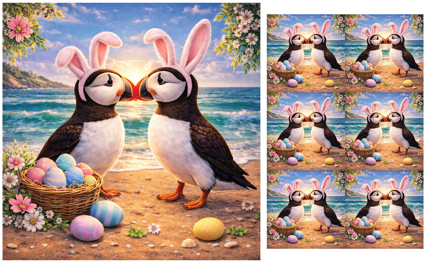 DecoCraft - Studio 1375 - Scenic Tiles Series - Spring Nest Puffins