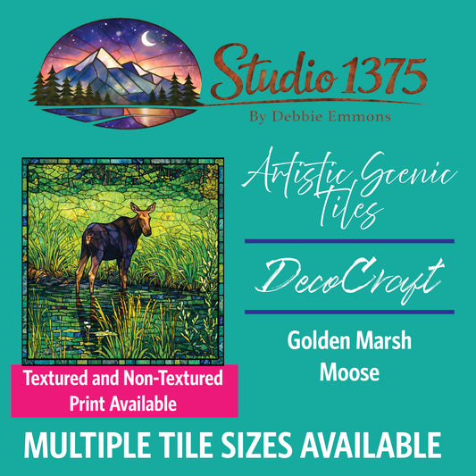 DecoCraft - Studio 1375 - Elevated Scenic Tiles Series - Golden Marsh Moose