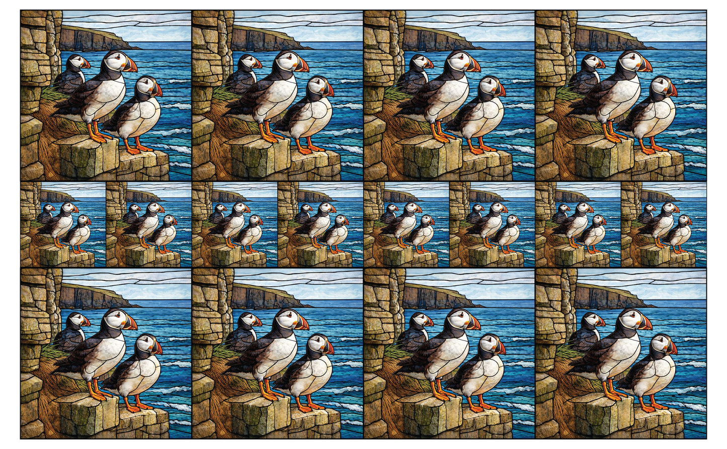 DecoCraft - Studio 1375 - Elevated Scenic Tiles Series - Cliffside Puffin Trio