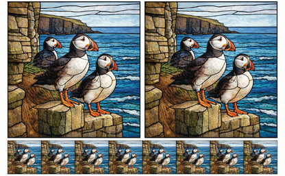 DecoCraft - Studio 1375 - Elevated Scenic Tiles Series - Cliffside Puffin Trio