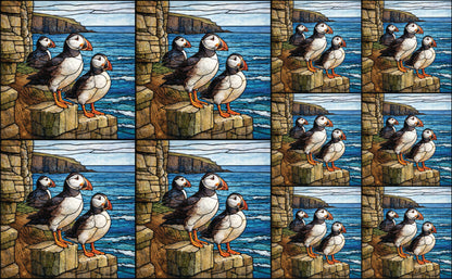 DecoCraft - Studio 1375 - Elevated Scenic Tiles Series - Cliffside Puffin Trio