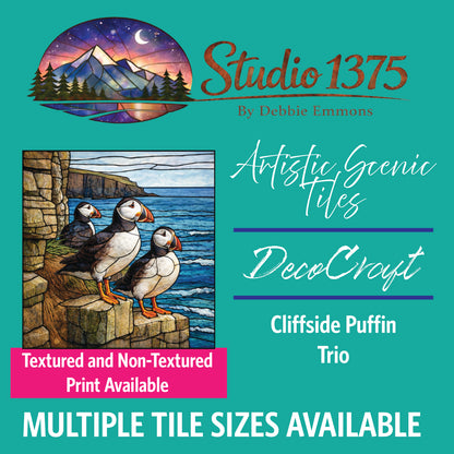DecoCraft - Studio 1375 - Elevated Scenic Tiles Series - Cliffside Puffin Trio
