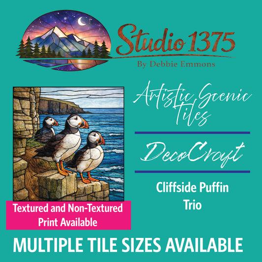 DecoCraft - Studio 1375 - Elevated Scenic Tiles Series - Cliffside Puffin Trio