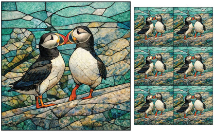 DecoCraft - Studio 1375 - Elevated Scenic Tiles Series - Stone Mosaic Puffins