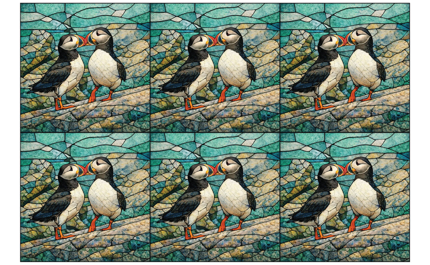 DecoCraft - Studio 1375 - Elevated Scenic Tiles Series - Stone Mosaic Puffins