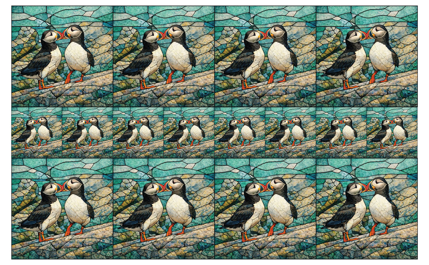 DecoCraft - Studio 1375 - Elevated Scenic Tiles Series - Stone Mosaic Puffins