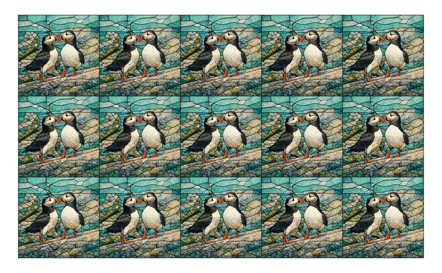 DecoCraft - Studio 1375 - Elevated Scenic Tiles Series - Stone Mosaic Puffins