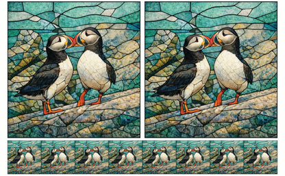 DecoCraft - Studio 1375 - Elevated Scenic Tiles Series - Stone Mosaic Puffins