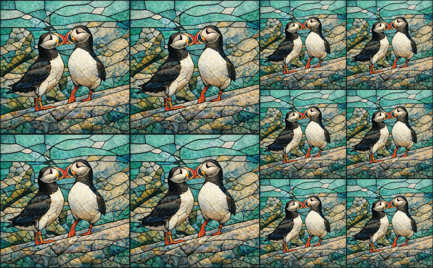 DecoCraft - Studio 1375 - Elevated Scenic Tiles Series - Stone Mosaic Puffins