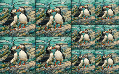 DecoCraft - Studio 1375 - Elevated Scenic Tiles Series - Stone Mosaic Puffins
