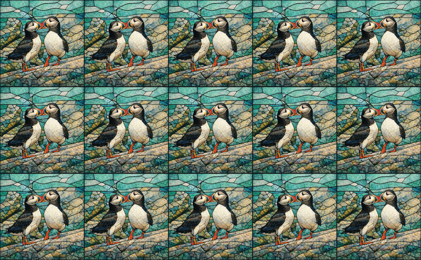 DecoCraft - Studio 1375 - Elevated Scenic Tiles Series - Stone Mosaic Puffins
