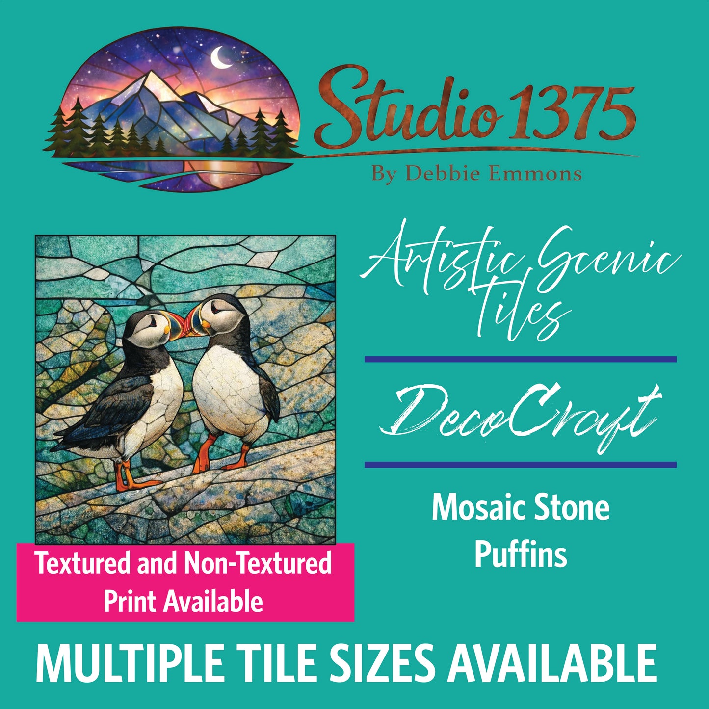 DecoCraft - Studio 1375 - Elevated Scenic Tiles Series - Stone Mosaic Puffins