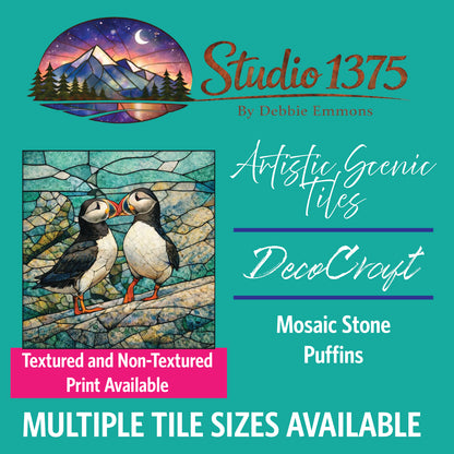 DecoCraft - Studio 1375 - Elevated Scenic Tiles Series - Stone Mosaic Puffins