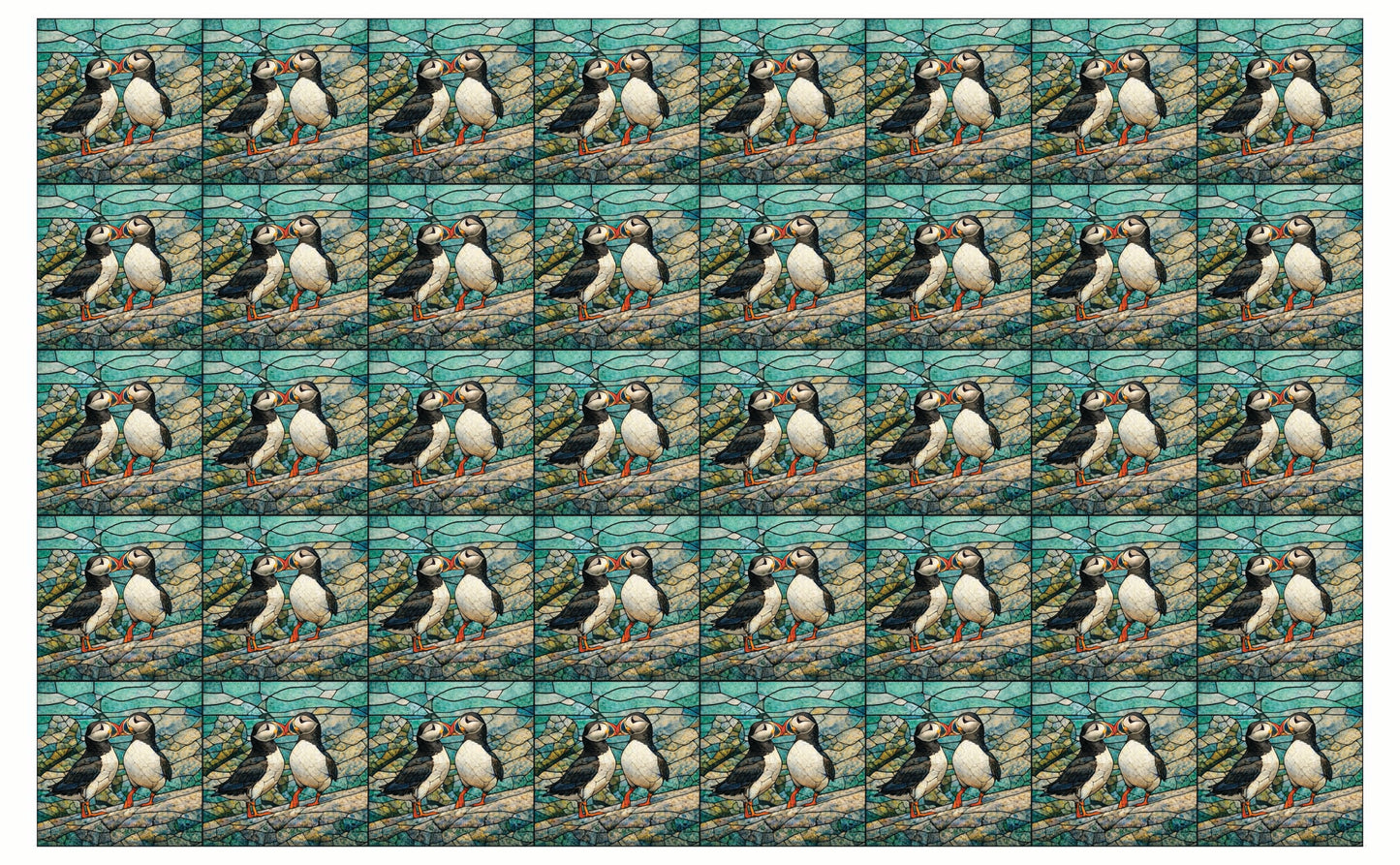 DecoCraft - Studio 1375 - Elevated Scenic Tiles Series - Stone Mosaic Puffins