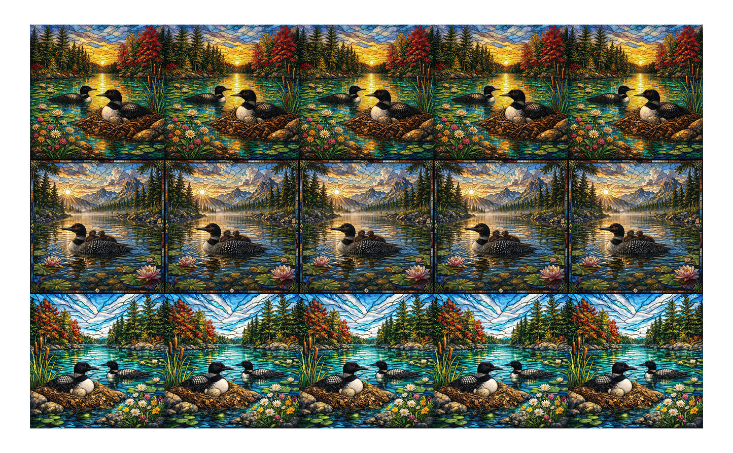 DecoCraft - Scenic Elevated Texture Tiles - Realistic Stained Glass -Loon Lake Serenity Assortment