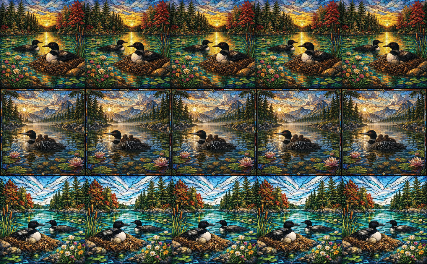 DecoCraft - Scenic Elevated Texture Tiles - Realistic Stained Glass -Loon Lake Serenity Assortment