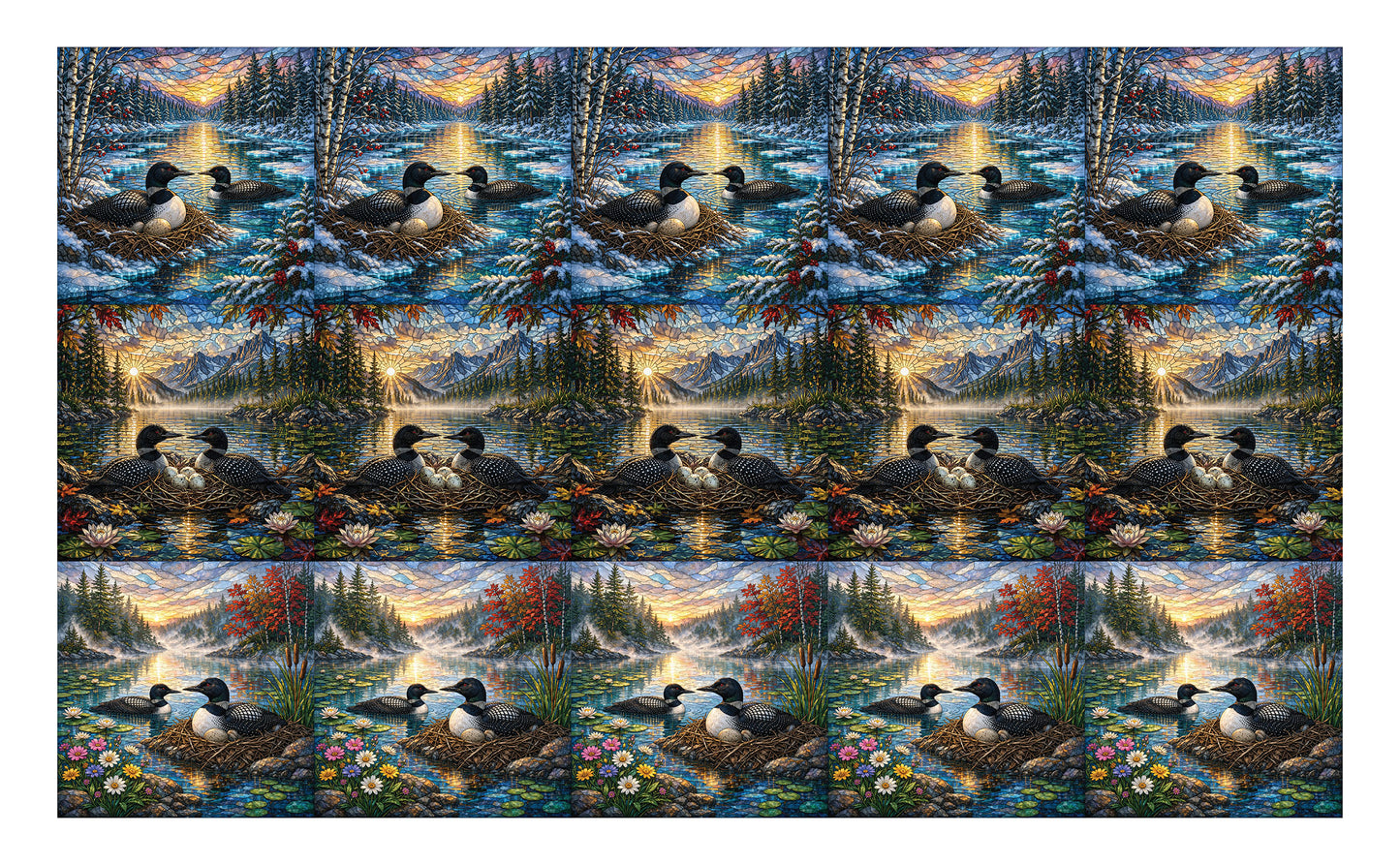 DecoCraft - Scenic Elevated Texture Tiles - Realistic Stained Glass -Seasons of Loon Assortment