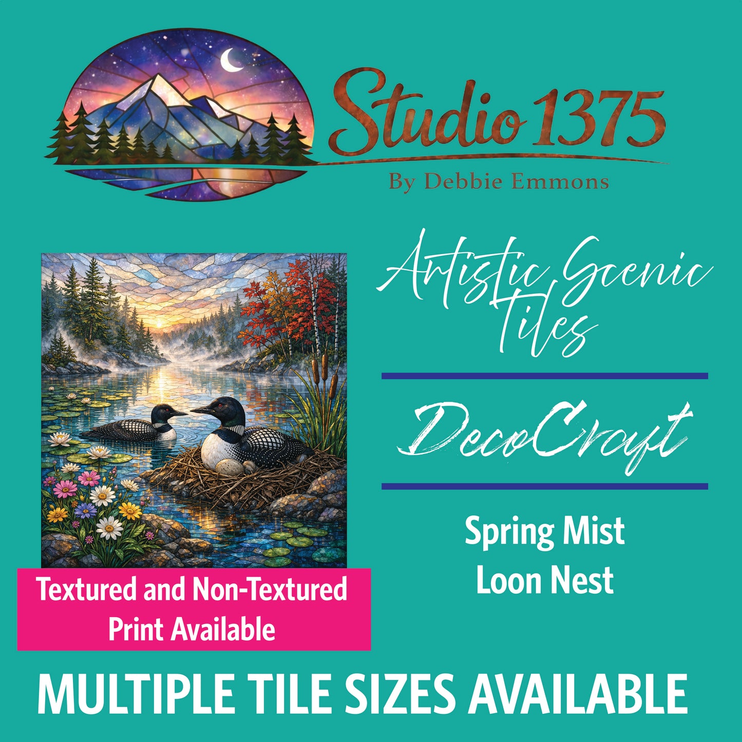 DecoCraft - Studio 1375 - Elevated Scenic Tiles Series - Spring Mist Loon Nest