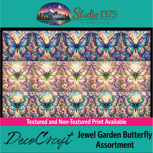 DecoCraft - Scenic Elevated Texture Tiles - Realistic Stained Glass - Jewel Garden Butterfly Assortment
