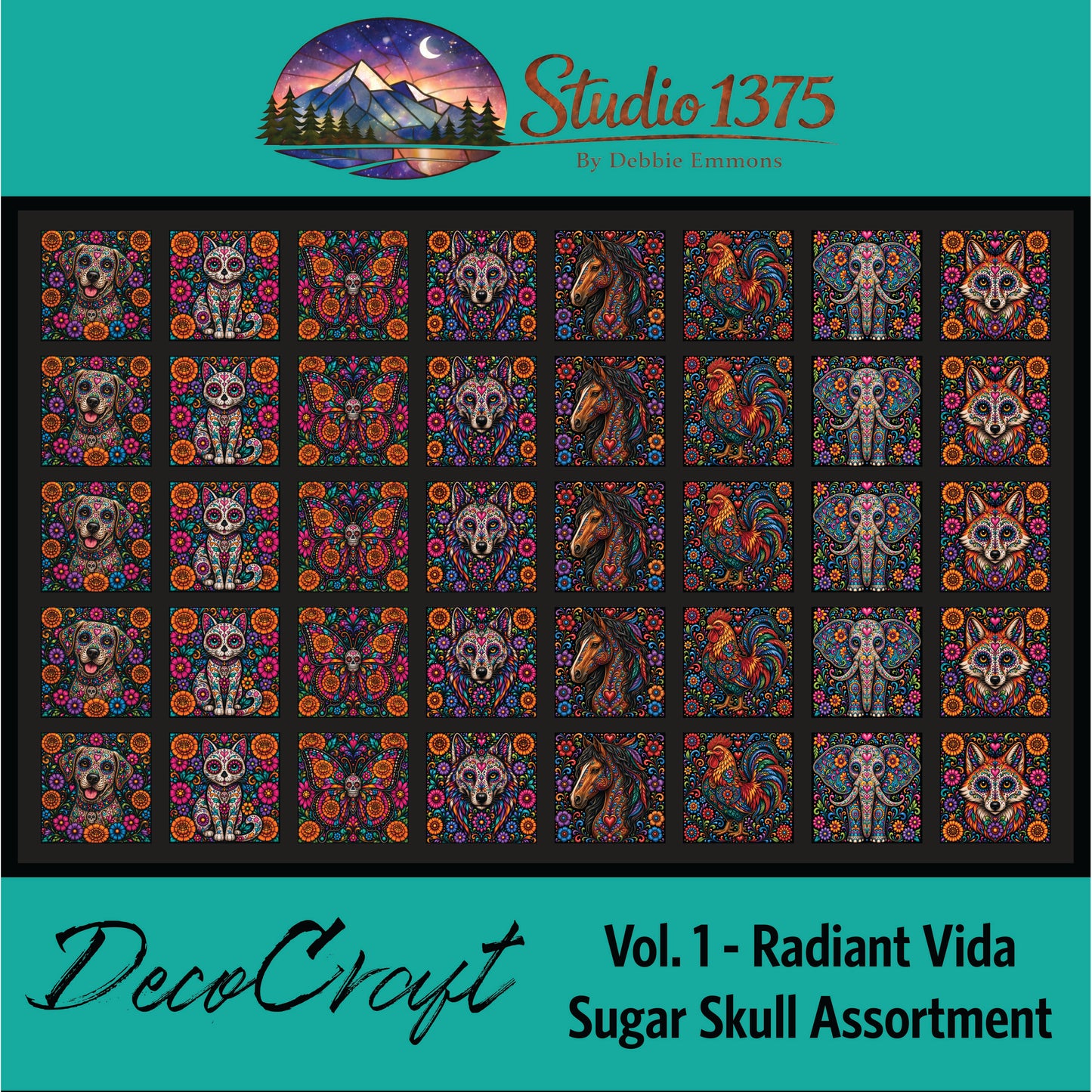 DecoCraft - Studio 1375 - Scenic Tiles Series - Radiant Vida - Sugar Skull Extra Small Assortment Vol 1