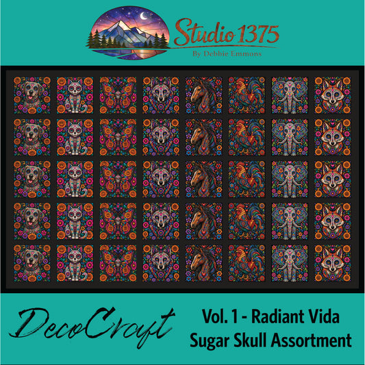 DecoCraft - Studio 1375 - Scenic Tiles Series - Radiant Vida - Sugar Skull Extra Small Assortment Vol 1