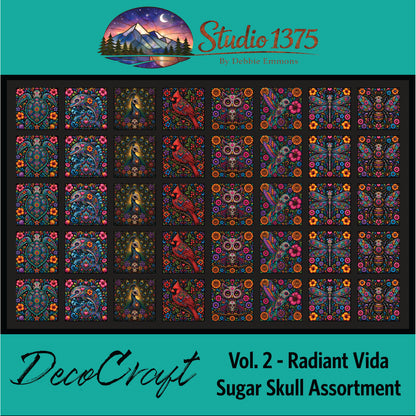 DecoCraft - Studio 1375 - Scenic Tiles Series - Radiant Vida - Sugar Skull Extra Small Assortment Vol 2