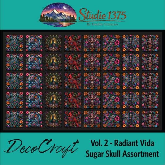 DecoCraft - Studio 1375 - Scenic Tiles Series - Radiant Vida - Sugar Skull Extra Small Assortment Vol 2