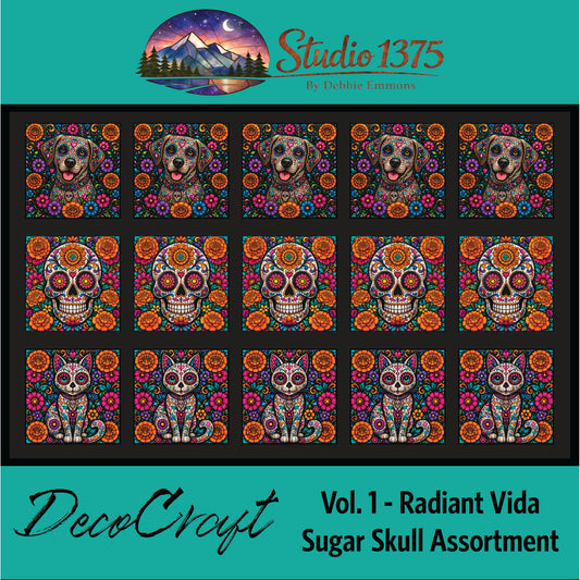 DecoCraft - Studio 1375 - Scenic Tiles Series - Radiant Vida - Sugar Skull Assortment Vol 1