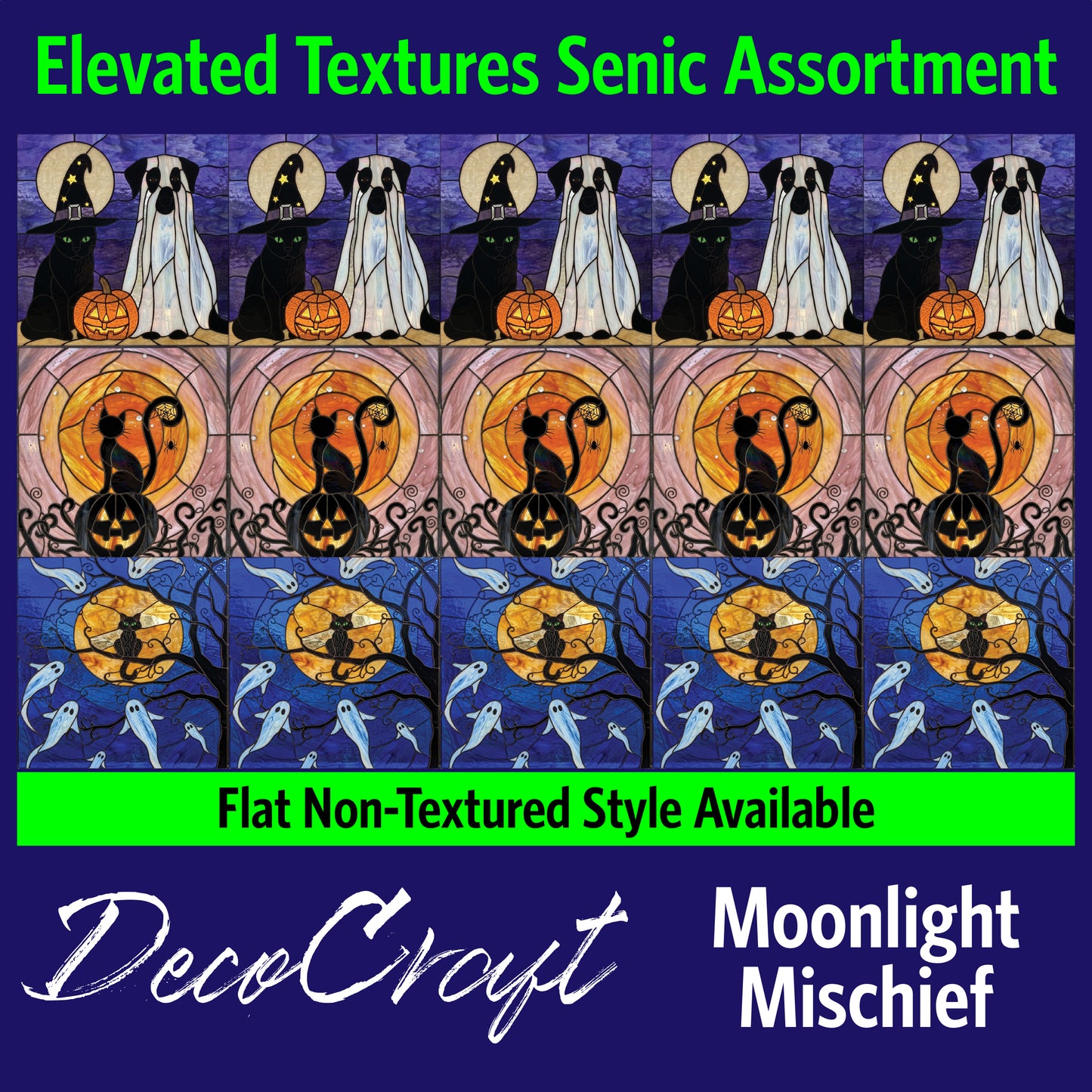 DecoCraft - Scenic Elevated Texture Tiles - Halloween Pets - Moonlight Mischief