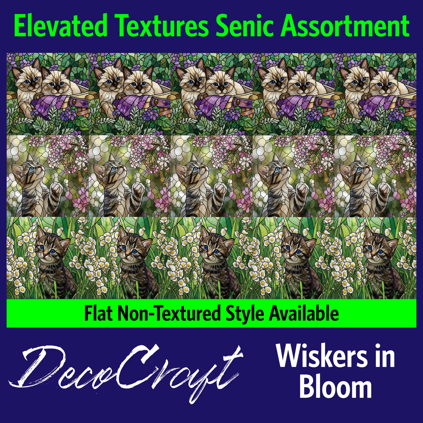 DecoCraft - Scenic Elevated Texture Tiles - Cats - Whiskers in Bloom