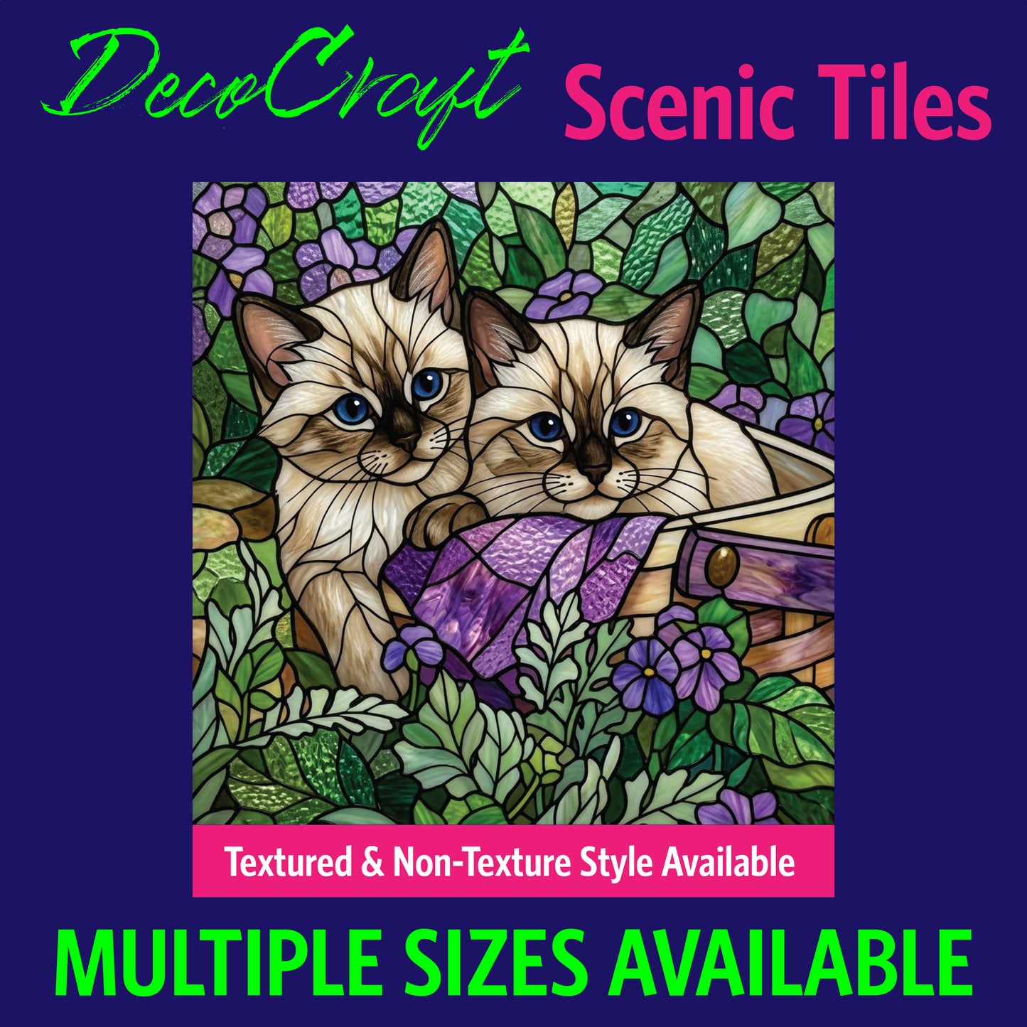 DecoCraft - Scenic Elevated Texture Tiles - Cats - Violet & Blue Eyes