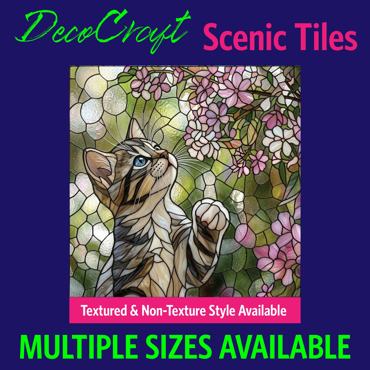 DecoCraft - Scenic Elevated Texture Tiles - Cats - Blossom Watcher