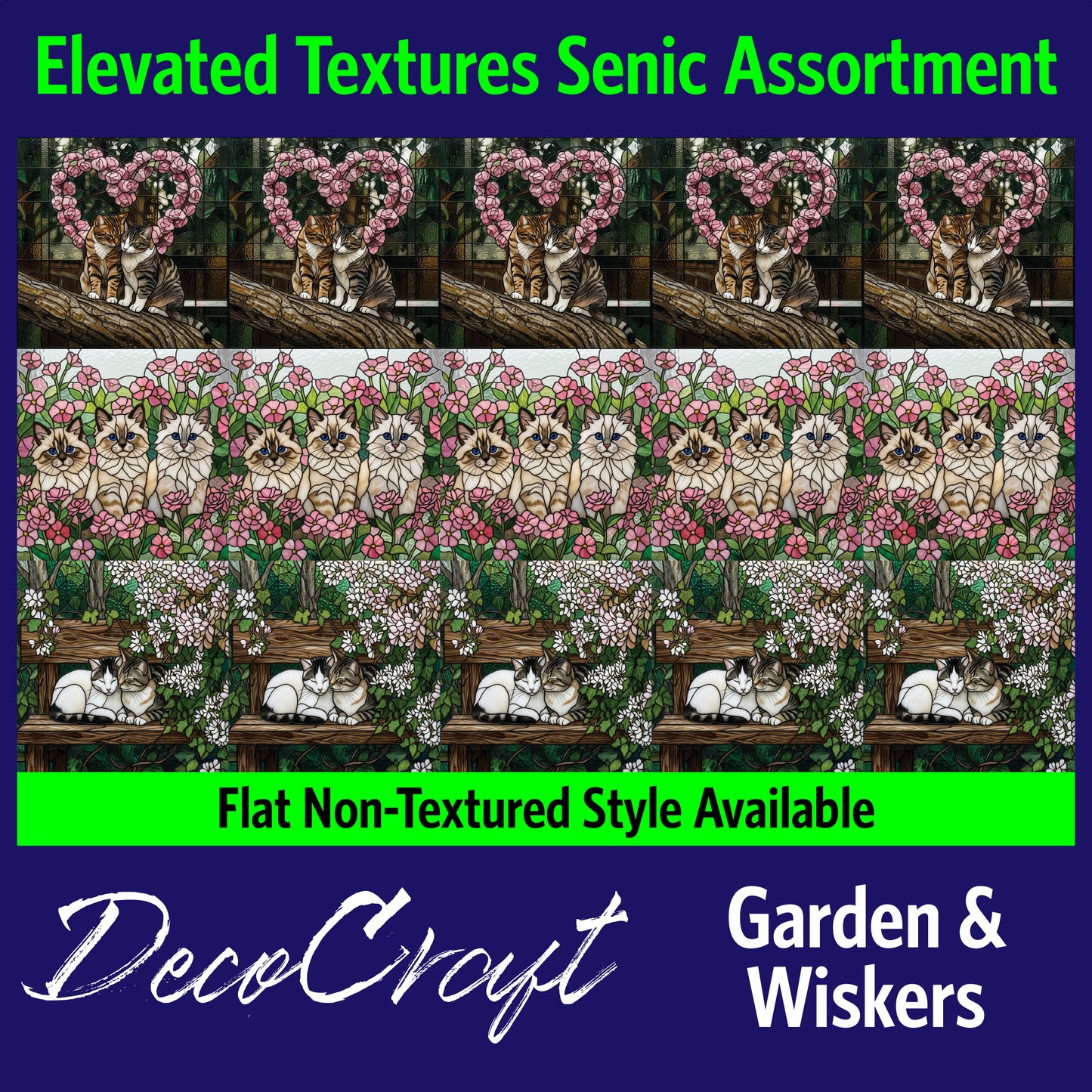 DecoCraft - Scenic Elevated Texture Tiles - Cats - Garden & Whiskers