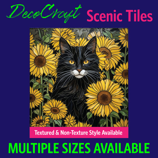 DecoCraft - Scenic Elevated Texture Tiles - Cats - Midnight & Sunflowers