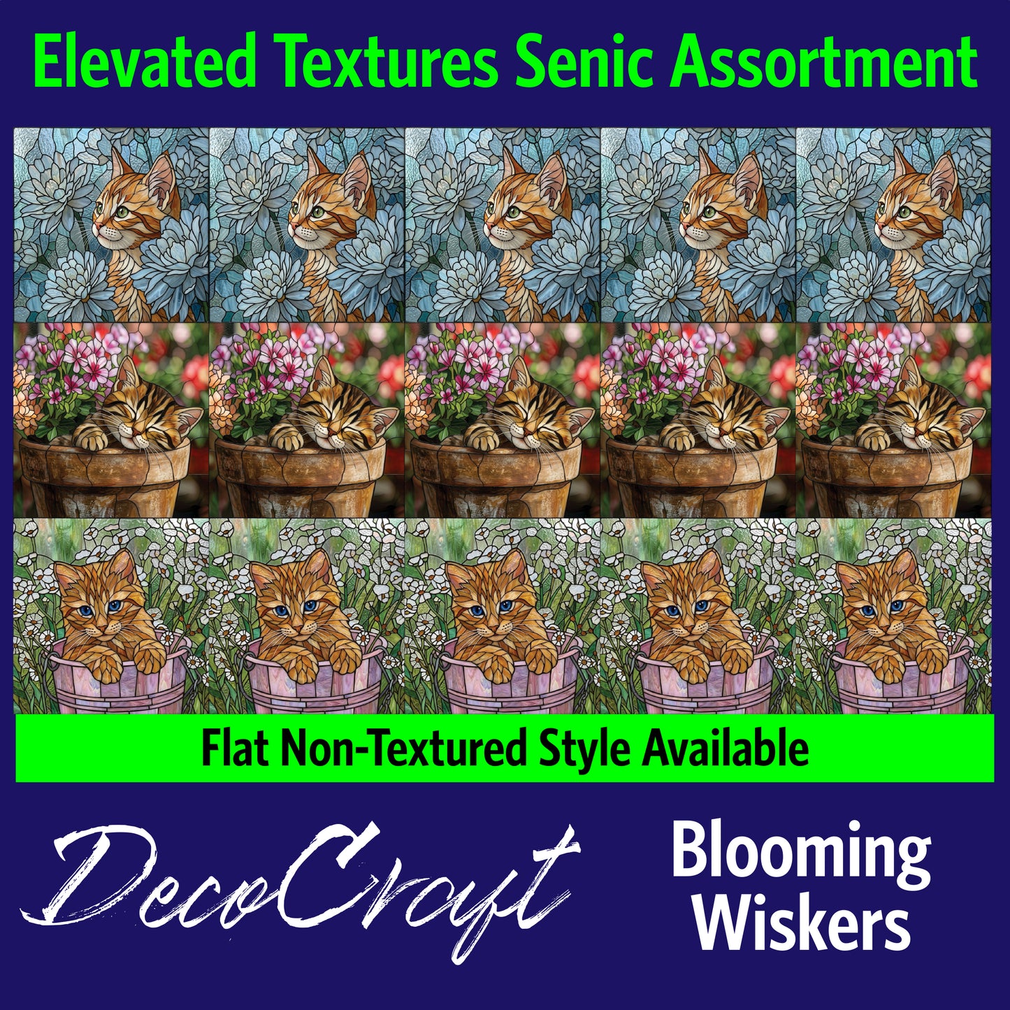 DecoCraft - Scenic Elevated Texture Tiles - Cats - Blooming Whiskers