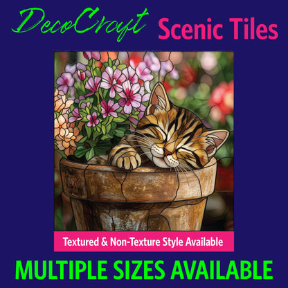 DecoCraft - Scenic Elevated Texture Tiles - Cats - Flowerpot Catnap