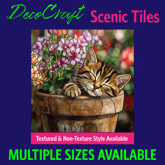 DecoCraft - Scenic Elevated Texture Tiles - Cats - Flowerpot Catnap