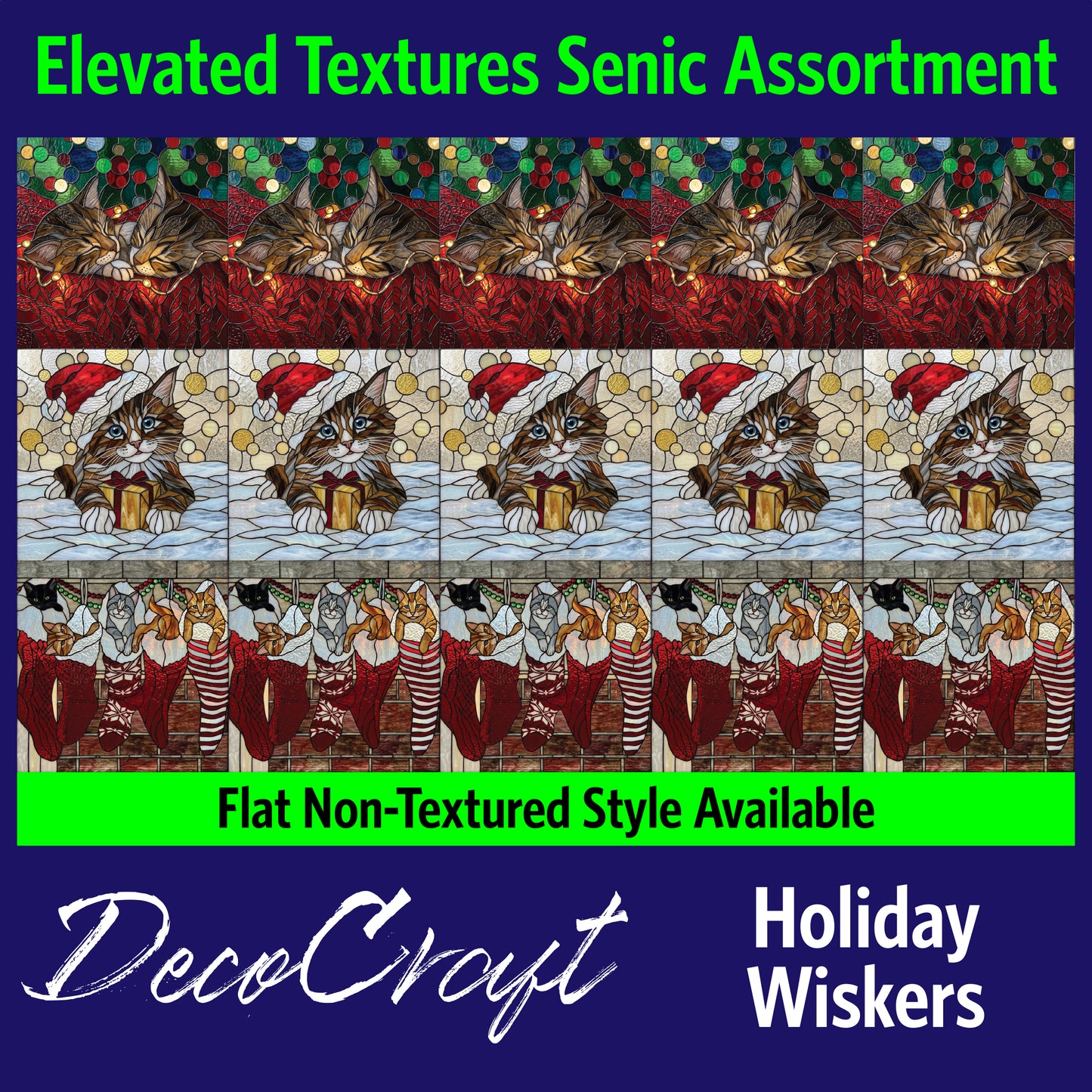 DecoCraft - Scenic Elevated Texture Tiles - Cats - Holiday Whiskers