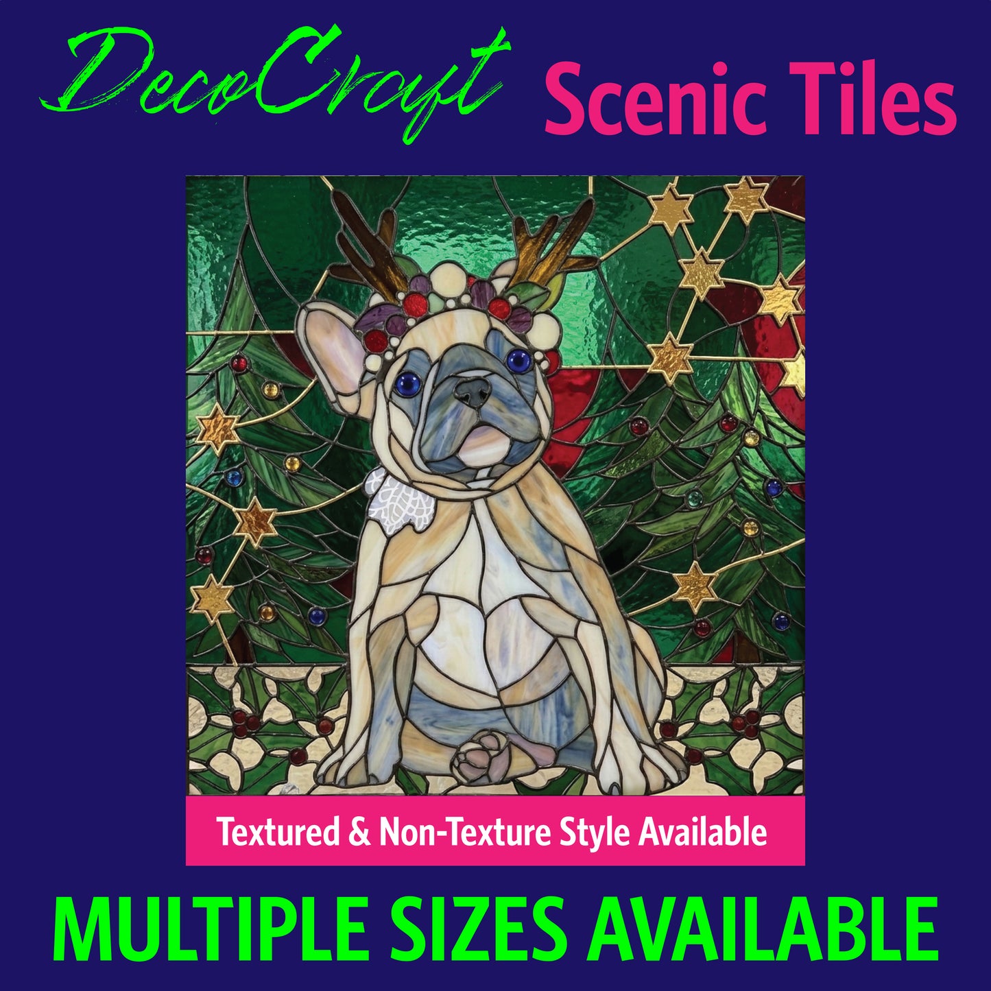 DecoCraft - Scenic Elevated Texture Tiles - Dogs - Holiday Frenchie