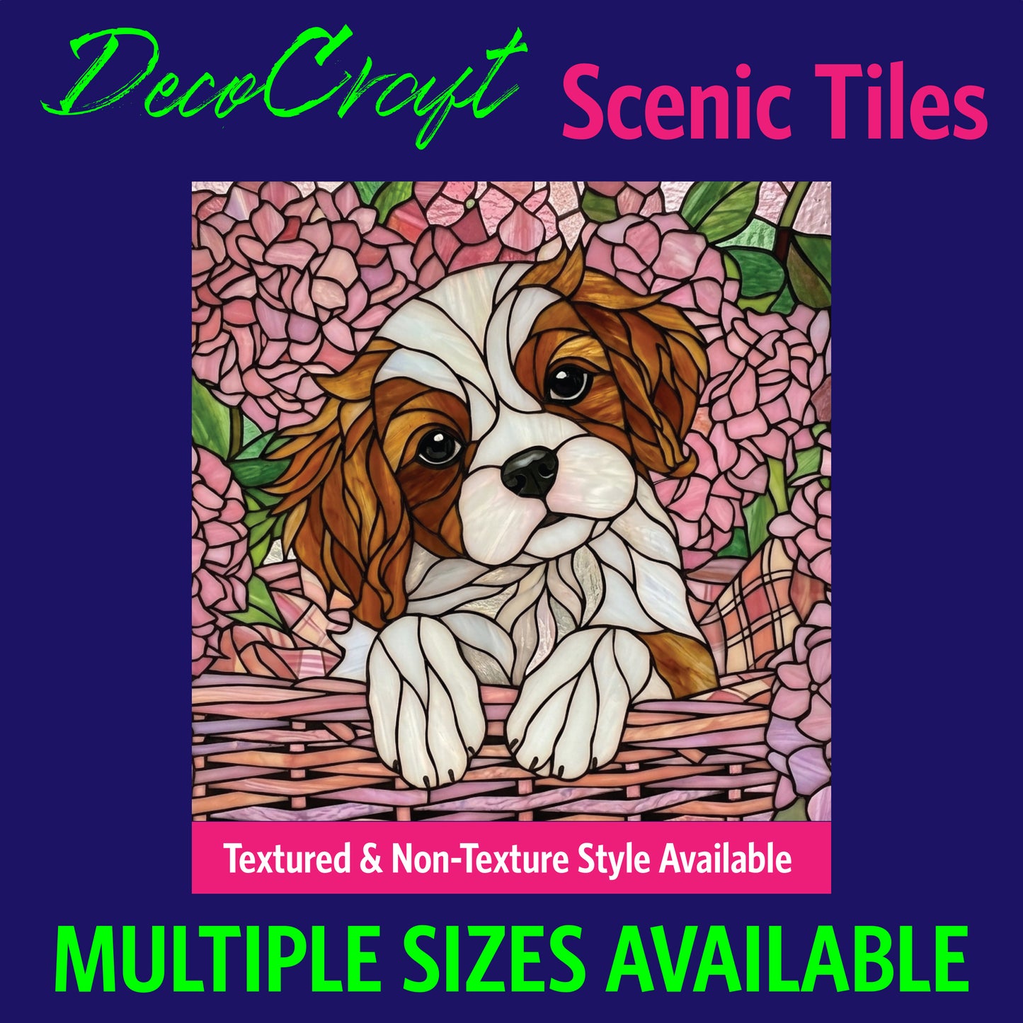 DecoCraft - Scenic Elevated Texture Tiles - Dogs - Basket of Blooms