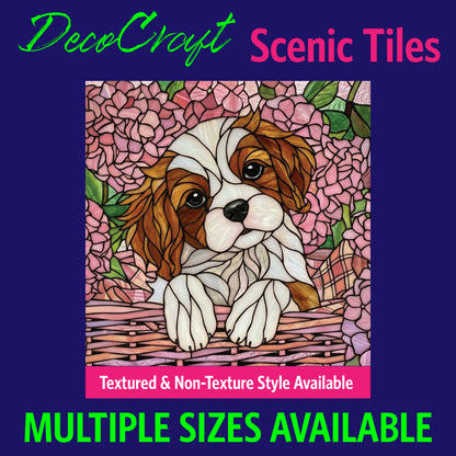 DecoCraft - Scenic Elevated Texture Tiles - Dogs - Basket of Blooms