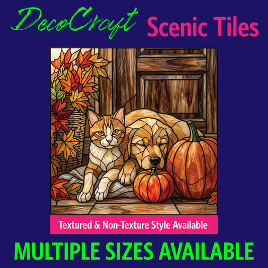 DecoCraft - Scenic Elevated Texture Tiles - Dogs - Pumpkin Porch