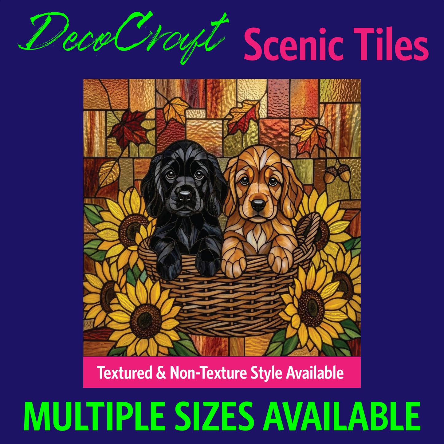 DecoCraft - Scenic Elevated Texture Tiles - Dogs - Sunflower Basket