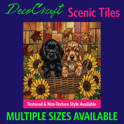 DecoCraft - Scenic Elevated Texture Tiles - Dogs - Sunflower Basket
