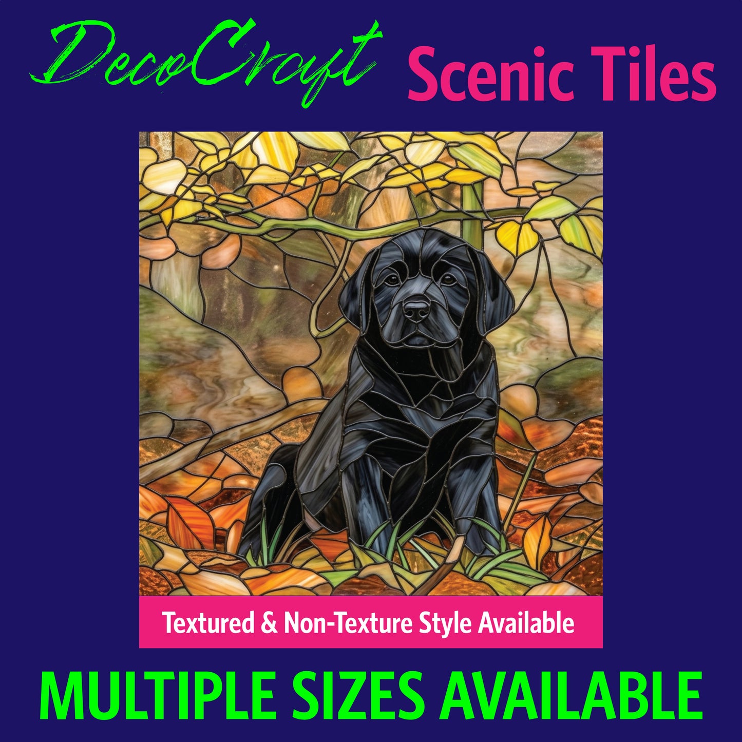 DecoCraft - Scenic Elevated Texture Tiles - Dogs - Autumn Leaves Lab