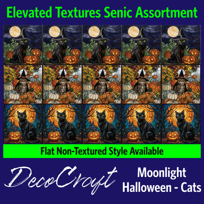 DecoCraft - Scenic Elevated Texture Tiles - Cats - Moonlight Halloween