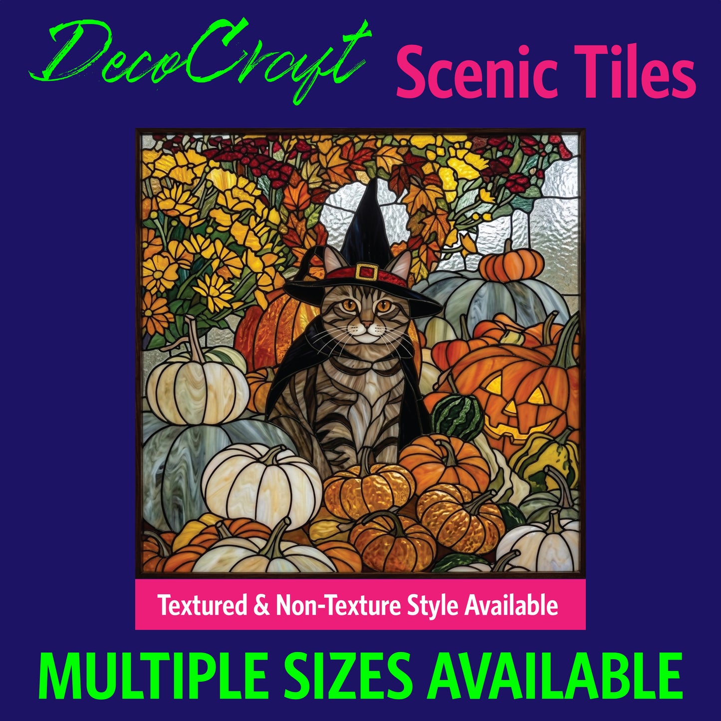 DecoCraft - Scenic Elevated Texture Tiles - Cats - Witchy Pumpkins