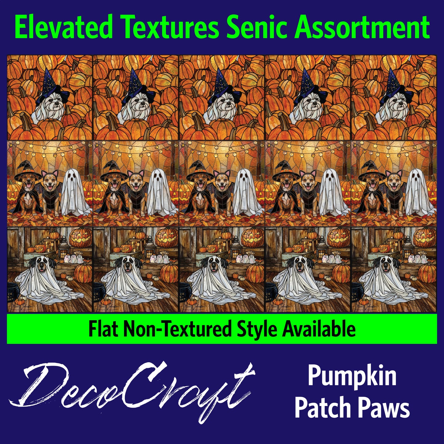 DecoCraft - Scenic Elevated Texture Tiles - Dogs - Pumpkin Patch Paws